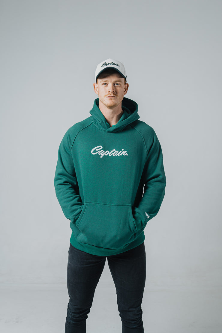 Hoodie - Green With White Embroidery