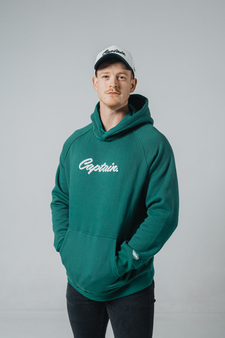 Hoodie - Green With White Embroidery